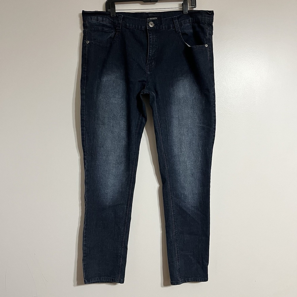 M. Society Men's Dark Wash With Front‎ Fade Jeans Size 40 X 32 Hip Hop Y2K Baggy